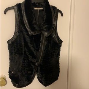 Black faux fur and leather vest